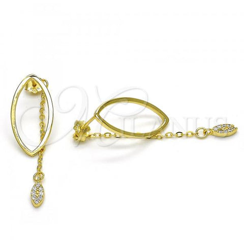 Sterling Silver Long Earring, with White Micro Pave, Polished, Golden Finish, 02.186.0177
