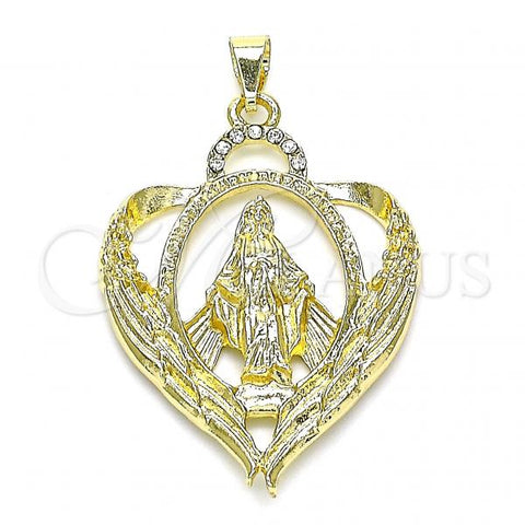 Oro Laminado Fancy Pendant, Gold Filled Style Virgen Maria Design, with White Crystal, Polished, Golden Finish, 05.213.0117
