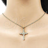 Oro Laminado Religious Pendant, Gold Filled Style Cross and Baguette Design, with White Cubic Zirconia, Polished, Golden Finish, 05.341.0099