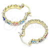 Oro Laminado Small Hoop, Gold Filled Style Evil Eye Design, with White Crystal, Multicolor Enamel Finish, Golden Finish, 02.213.0223.2.25