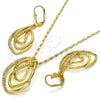 Oro Laminado Earring and Pendant Adult Set, Gold Filled Style with White Crystal, Polished, Golden Finish, 10.160.0146
