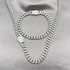 Stainless Steel Necklace and Bracelet, Miami Cuban Design, with White Crystal, Polished, Steel Finish, 06.116.0047.1