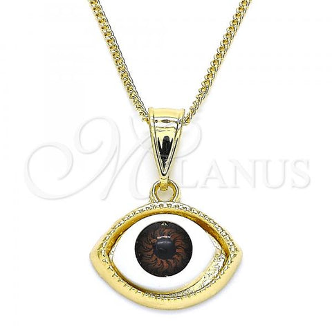 Oro Laminado Pendant Necklace, Gold Filled Style Evil Eye Design, Polished, Golden Finish, 04.351.0027.1.20
