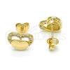 Oro Laminado Stud Earring, Gold Filled Style Heart Design, with White Micro Pave, Polished, Golden Finish, 02.156.0271