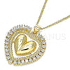 Oro Laminado Pendant Necklace, Gold Filled Style Heart Design, with White Cubic Zirconia, Polished, Golden Finish, 04.156.0204.20