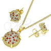 Oro Laminado Earring and Pendant Adult Set, Gold Filled Style with Garnet and White Micro Pave, Polished, Golden Finish, 10.344.0017.1