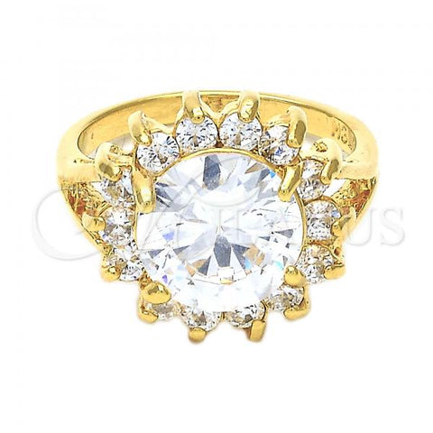 Oro Laminado Multi Stone Ring, Gold Filled Style Cluster Design, with White Cubic Zirconia, Polished, Golden Finish, 5.176.054.07 (Size 7)