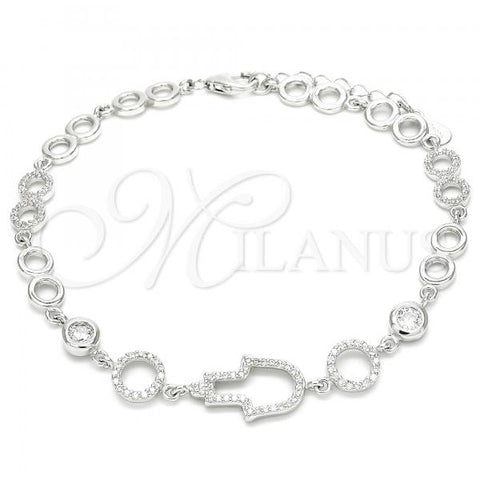 Sterling Silver Fancy Bracelet, Hand of God Design, with White Cubic Zirconia, Polished, Rhodium Finish, 03.369.0001.07