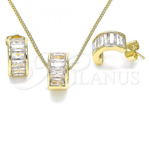 Oro Laminado Earring and Pendant Adult Set, Gold Filled Style Baguette Design, with White Cubic Zirconia, Polished, Golden Finish, 10.284.0007.2