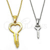 Stainless Steel Fancy Pendant, key and Love Design, with White Crystal, Polished, Two Tone, 05.294.0002