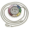 Rhodium Plated Pendant Necklace, Initials Design, with Multicolor Cubic Zirconia, Polished, Rhodium Finish, 04.210.0010.3.20
