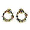 Oro Laminado Stud Earring, Gold Filled Style with Multicolor Cubic Zirconia, Polished, Golden Finish, 02.94.0078