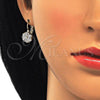 Oro Laminado Leverback Earring, Gold Filled Style with White Cubic Zirconia, Polished, Golden Finish, 02.210.0225