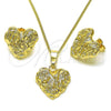 Oro Laminado Earring and Pendant Adult Set, Gold Filled Style Chunky Design, Polished, Golden Finish, 10.163.0025.1