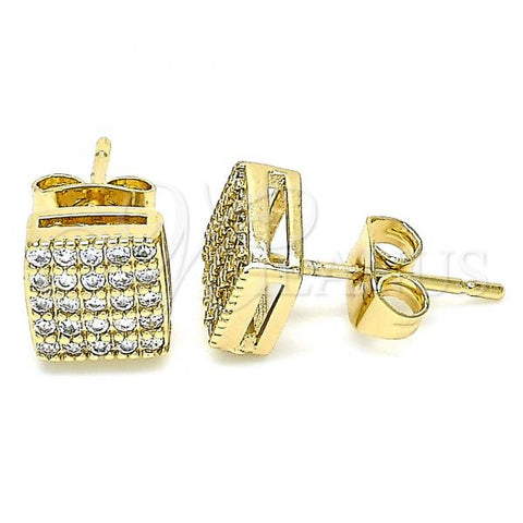 Oro Laminado Stud Earring, Gold Filled Style with White Micro Pave, Polished, Golden Finish, 02.344.0073