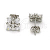 Sterling Silver Stud Earring, Flower Design, with White Cubic Zirconia, Polished, Rhodium Finish, 02.285.0025