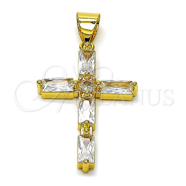 Oro Laminado Religious Pendant, Gold Filled Style Cross Design, with White Cubic Zirconia, Polished, Golden Finish, 05.342.0225
