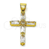 Oro Laminado Religious Pendant, Gold Filled Style Cross Design, with White Cubic Zirconia, Polished, Golden Finish, 05.342.0225
