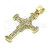 Oro Laminado Religious Pendant, Gold Filled Style Cross Design, with White Micro Pave, Polished, Golden Finish, 05.102.0042