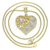 Oro Laminado Pendant Necklace, Gold Filled Style Heart and Dragon-Fly Design, with White Crystal, Polished, Tricolor, 04.351.0019.1.20