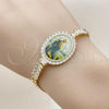 Oro Laminado Fancy Bracelet, Gold Filled Style San Judas and Baguette Design, with White Cubic Zirconia, Polished, Golden Finish, 03.283.0477.07