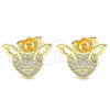 Oro Laminado Stud Earring, Gold Filled Style Heart Design, with White Micro Pave, Polished, Golden Finish, 02.156.0514