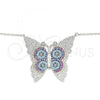 Sterling Silver Pendant Necklace, Butterfly Design, with Multicolor Micro Pave, Polished, Rhodium Finish, 04.336.0216.16