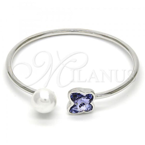 Rhodium Plated Individual Bangle, Butterfly Design, with Provence Lavander Swarovski Crystals and Ivory Pearl, Polished, Rhodium Finish, 07.239.0005.9 (03 MM Thickness, One size fits all)