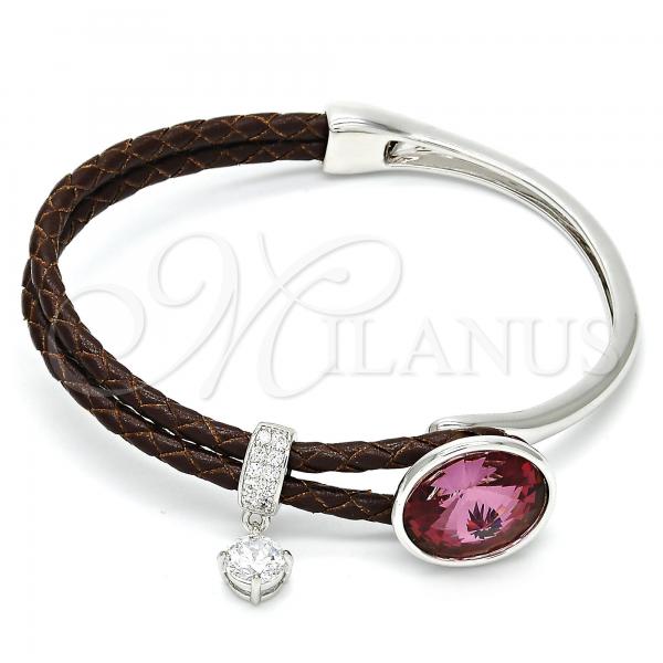 Rhodium Plated Individual Bangle, with Amethyst Swarovski Crystals and White Micro Pave, Polished, Rhodium Finish, 07.239.0001.4 (03 MM Thickness, One size fits all)