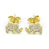 Oro Laminado Stud Earring, Gold Filled Style Elephant Design, with White Micro Pave, Polished, Golden Finish, 02.156.0545