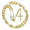Oro Laminado Medium Rosary, Gold Filled Style San Benito and Crucifix Design, Polished, Golden Finish, 09.253.0040.26