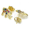 Oro Laminado Stud Earring, Gold Filled Style Elephant Design, with Multicolor Micro Pave, Polished, Golden Finish, 02.210.0405.1