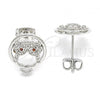 Rhodium Plated Stud Earring, Owl Design, with Garnet and White Cubic Zirconia, Polished, Rhodium Finish, 02.156.0294.1