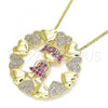 Oro Laminado Pendant Necklace, Gold Filled Style Little Girl and Heart Design, with Ruby and White Micro Pave, Polished, Golden Finish, 04.195.0059.20