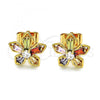 Oro Laminado Stud Earring, Gold Filled Style Flower Design, with Multicolor Cubic Zirconia, Polished, Golden Finish, 02.387.0088.1