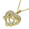Oro Laminado Fancy Pendant, Gold Filled Style Mom and Heart Design, with White Micro Pave, Polished, Golden Finish, 05.342.0020