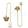 Oro Laminado Threader Earring, Gold Filled Style Butterfly Design, with Garnet Crystal, Polished, Golden Finish, 02.253.0005