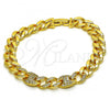 Oro Laminado Fancy Bracelet, Gold Filled Style Puff Mariner and Curb Design, with White Micro Pave, Polished, Golden Finish, 03.346.0009.07