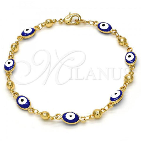 Gold Tone Fancy Bracelet, Evil Eye Design, Blue Enamel Finish, Golden Finish, 03.213.0033.08.GT