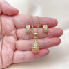 Oro Laminado Earring and Pendant Adult Set, Gold Filled Style Teardrop Design, with White Cubic Zirconia and White Micro Pave, Polished, Golden Finish, 10.342.0245