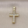 Oro Laminado Religious Pendant, Gold Filled Style Cross Design, with White Cubic Zirconia, Polished, Golden Finish, 05.253.0189