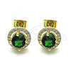 Oro Laminado Stud Earring, Gold Filled Style with Green Cubic Zirconia and White Micro Pave, Polished, Golden Finish, 02.344.0102.3