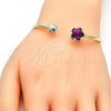 Oro Laminado Individual Bangle, Gold Filled Style Flower Design, with Fuchsia and Aurore Boreale Swarovski Crystals, Polished, Golden Finish, 07.239.0011.10 (02 MM Thickness, One size fits all)
