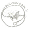 Sterling Silver Fancy Bracelet, Butterfly Design, with White Cubic Zirconia, Polished, Rhodium Finish, 03.336.0058.07