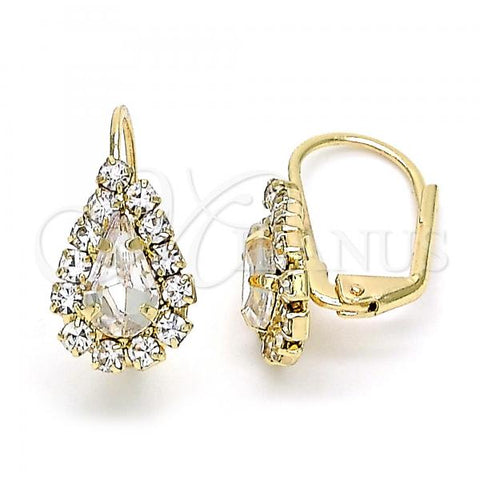 Oro Laminado Leverback Earring, Gold Filled Style Teardrop Design, with White Cubic Zirconia, Polished, Golden Finish, 5.125.012.4