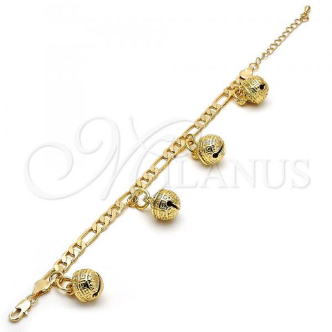 Gold Tone Charm Bracelet, Rattle Charm and Greek Key Design, Polished, Golden Finish, 03.63.1756.08.GT