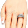 Oro Laminado Wedding Ring, Gold Filled Style Duo Design, with White Cubic Zirconia, Polished, Rhodium Finish, 01.284.0026.1.07 (Size 7)