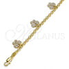 Oro Laminado Charm Bracelet, Gold Filled Style Butterfly and Rolo Design, with White Crystal, Polished, Golden Finish, 03.63.1374.07