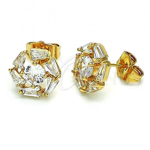 Oro Laminado Stud Earring, Gold Filled Style with White Cubic Zirconia, Polished, Golden Finish, 02.387.0017.1