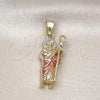 Oro Laminado Religious Pendant, Gold Filled Style San Judas Design, Polished, Tricolor, 05.411.0064